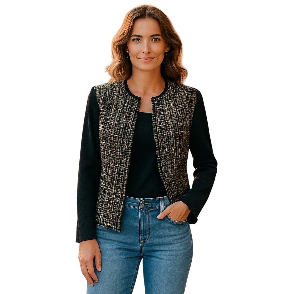 NYGARD Formal Luxury Black Gold Patterned Women's Open Blazer size XL Stretchy